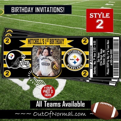 Pittsburgh Steelers NFL Football Birthday Invitation Ticket Style