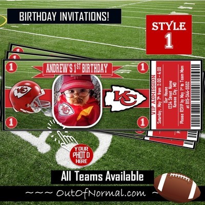 Kansas City Chiefs KC NFL Football Birthday Invitation Ticket Style
