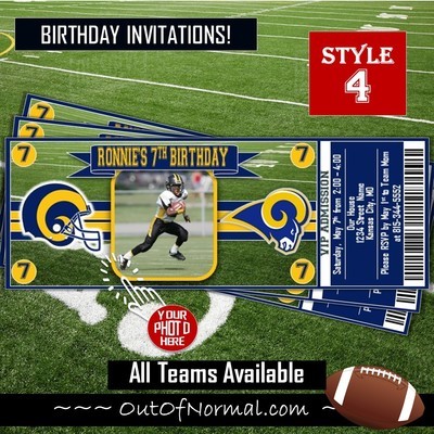 Los Angeles Rams LA Rams NFL Football Birthday Invitation Ticket Style
