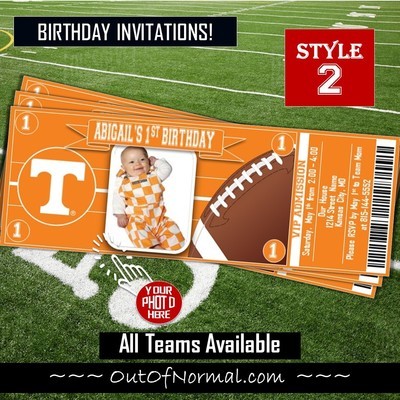 Tennessee Volunteers #Vols NCAA College Football Basketball Birthday Invitation Ticket Style