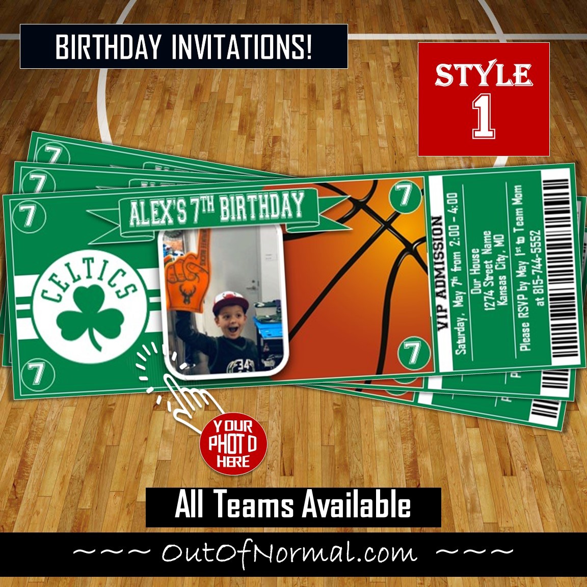 Boston Celtics Sports Ticket Style Party Invites – Sports Invites