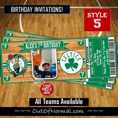 Boston Celtics Photo NBA Basketball Birthday Invitation Ticket Style