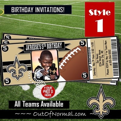 New Orleans Saints NFL Football Birthday Invitation Ticket Style