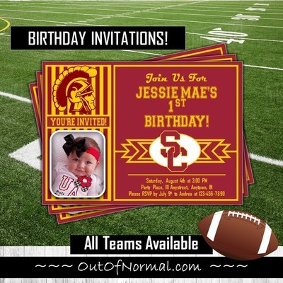 USC Southern California Trojans College Football Birthday Invitation 5"x7" with photo