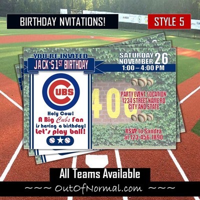 Chicago Cubs Wrigley Baseball Birthday Invitation 4"x6" MLB
