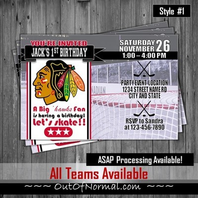 Chicago Blackhawks NHL Hockey United Center Birthday Invitation 4"x6"
