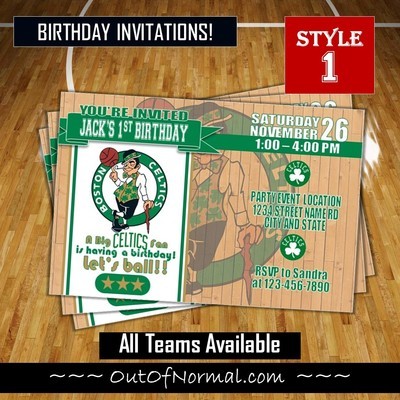 Boston Celtics NBA Basketball Birthday Invitation 4"x6"