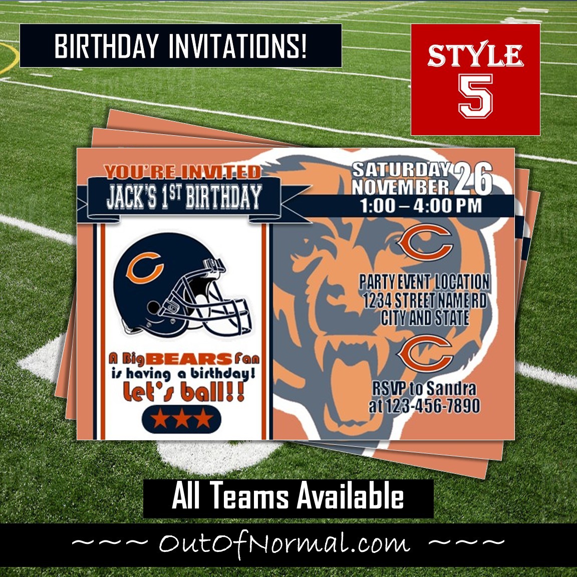 Cincinnati Bengals Colored Football Birthday Party Invitation