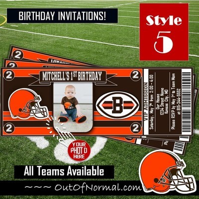 Cleveland Browns NFL Football Birthday Invitation Ticket Style