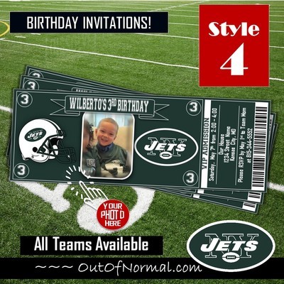 New York Jets NYJ NFL Football Birthday Invitation Ticket Style