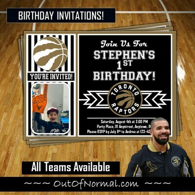 Toronto Raptors OVO Drake NBA Basketball Birthday Invitation 5x7