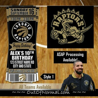 Toronto Raptors OVO Drake NBA Basketball Birthday Invitation Ticket Style