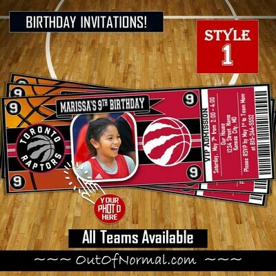 Toronto Raptors Photo NBA Basketball Birthday Invitation Ticket Style