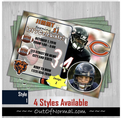 Chicago Bears Walter Payton Sweetness #34 NFL football Birthday Invitation 5x7 with your pic