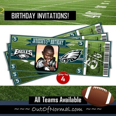 Philadelphia Eagles NFL Football Birthday Invitation Ticket Style