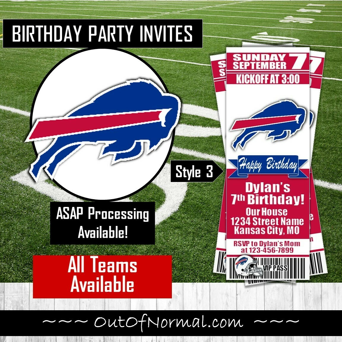 Buffalo Bills NFL Football Ticket Style Invitation