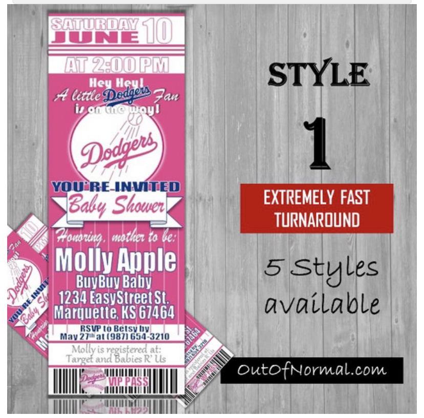 dodgers baby shower invitations