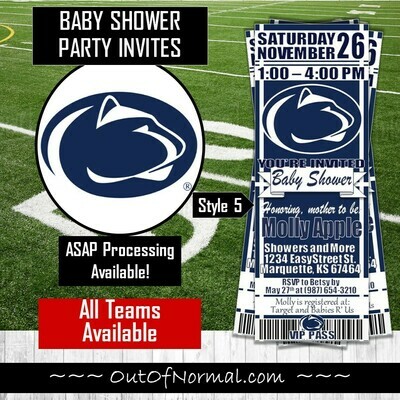 Penn State PSU Nittany Lions Baby Shower Ticket Invitation invite
