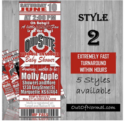 Ohio State Buckeyes Baby Shower Ticket Invitation invite