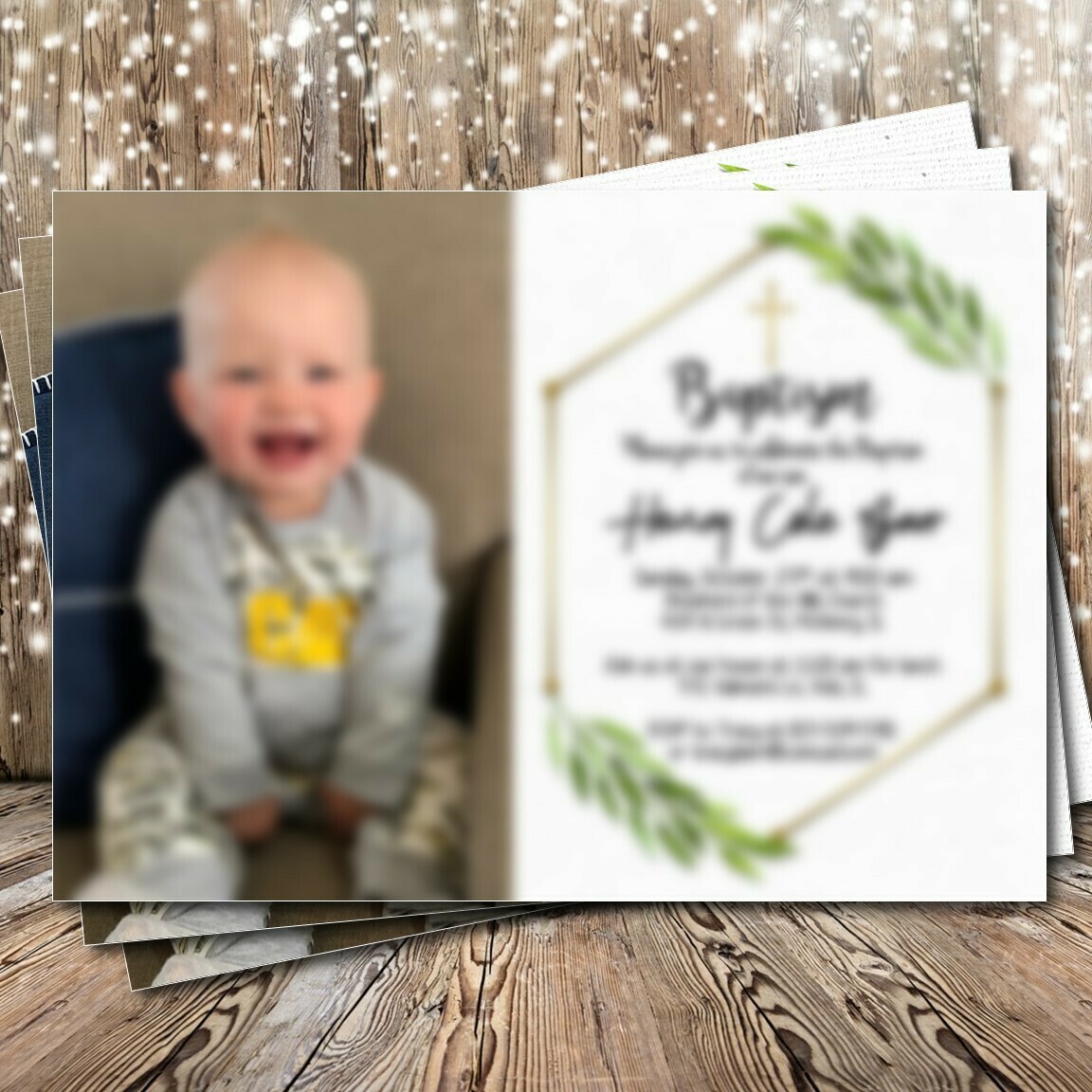 Baby Boy Baptism Christening Invitation 5&quot;x7&quot; with photo