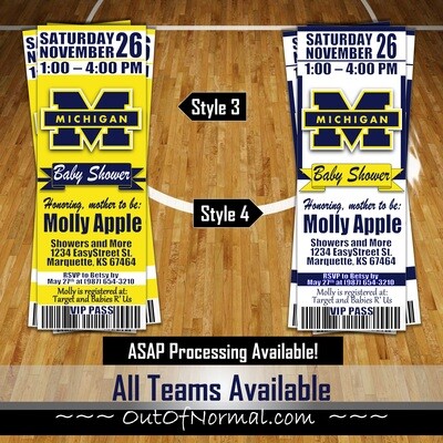 Michigan Wolverines Baby Shower Ticket Invitation invite