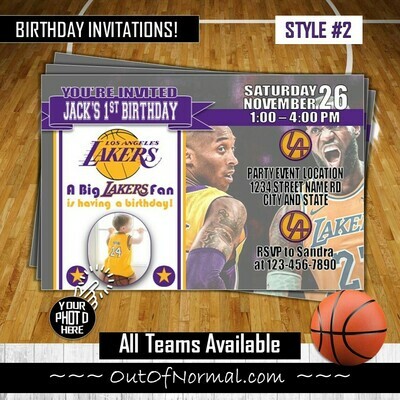 Los Angeles LA Lakers NBA Basketball Birthday Invitation 4"x6"