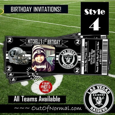 Las Vegas Raiders NFL Football Birthday Invitation Ticket Style OAKLAND