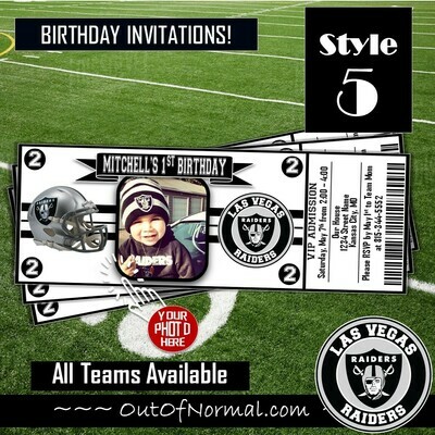 Las Vegas Raiders NFL Football Birthday Invitation Ticket Style OAKLAND