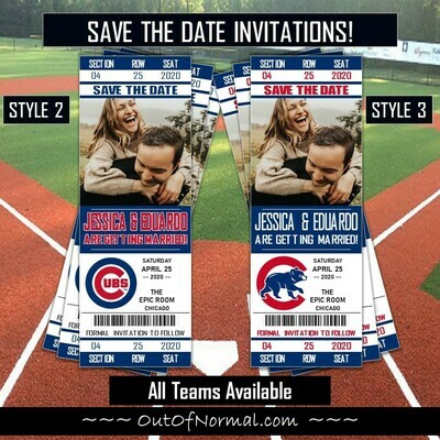 Chicago Cubs SAVE THE DATE photo MLB Baseball Invitation Ticket Style
