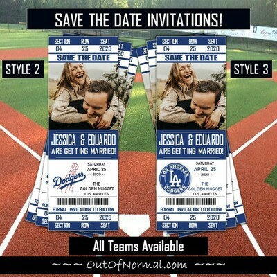 Los Angeles Dodgers LAD SAVE THE DATE photo MLB Baseball Invitation Ticket Style