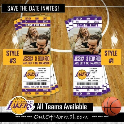 Los Angeles Lakers LAL SAVE THE DATE photo NBA Basketball invitation Ticket Style