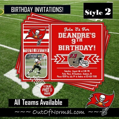 Tampa Bay Buccaneers Photo NFL Football Birthday Invitation 5"x7"