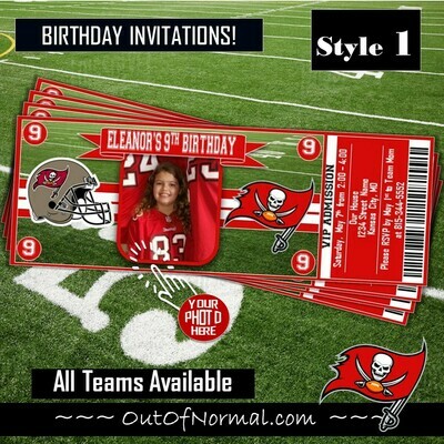 Tampa Bay Buccaneers NFL Football Birthday Invitation Ticket Style