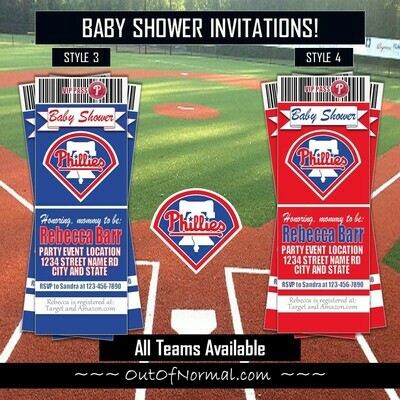 Philadelphia Phillies Baby Shower MLB Baseball Ticket Invitation invite