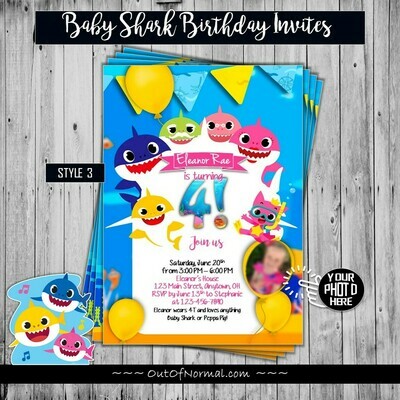 Baby Shark Birthday Invitation 5x7