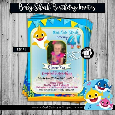 Baby Shark Birthday Invitation 5x7