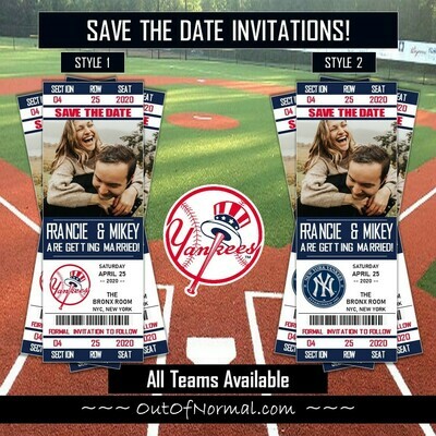 New York Yankees NYY SAVE THE DATE photo MLB Baseball Invitation Ticket Style