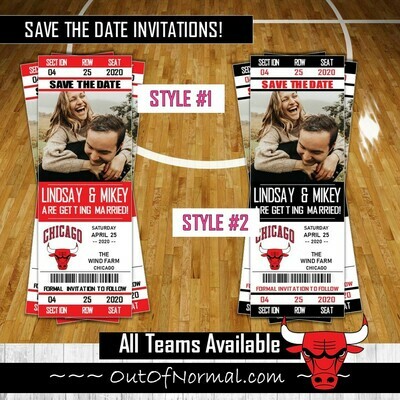 Chicago Bulls CHI MJ 23 SAVE THE DATE photo NBA Basketball invitation Ticket Style
