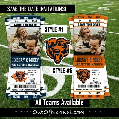 Chicago Bears SAVE THE DATE photo NFL Football Invitation Ticket Style
