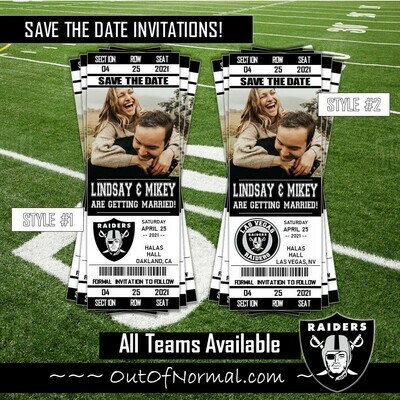 Oakland Raiders Las Vegas SAVE THE DATE photo NFL Football Invitation Ticket Style