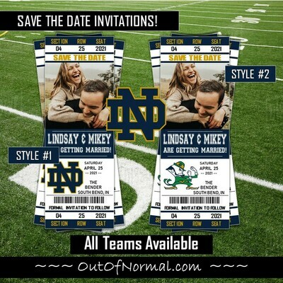 Notre Dame Fighting Irish SAVE THE DATE photo NCAA College Football invitation ticket