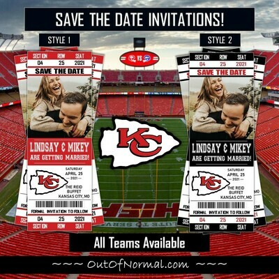 Kansas City Chiefs KC SAVE THE DATE photo NFL Football Invitation Ticket Style