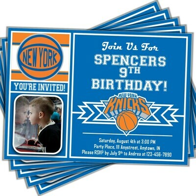 New York Knicks NBA Basketball Birthday Invitation 5&quot;x7&quot; with photo