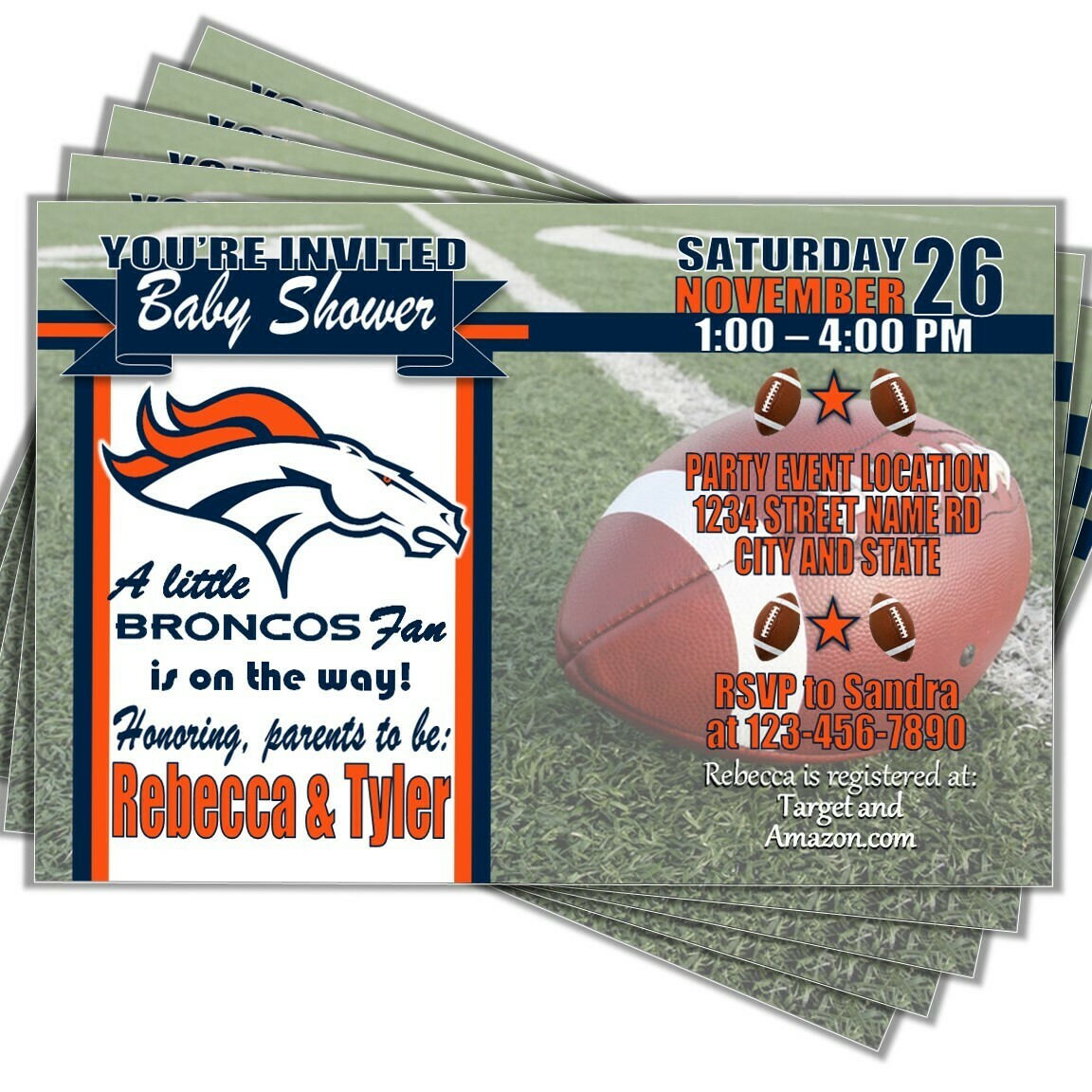 Denver Broncos 4&quot;x6&quot; NFL Football Baby Shower Invitation
