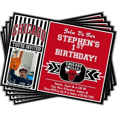 Chicago Bulls MJ 23 NBA Basketball Birthday Invitation 5x7