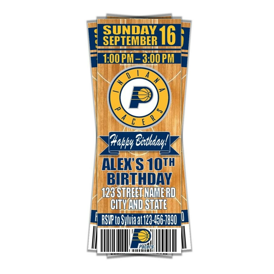Indiana Pacers NBA Basketball Birthday Invitation Ticket