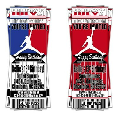 Jumpman NBA Ticket Style Birthday Invitation -- MJ Michael Jordan Nike 23