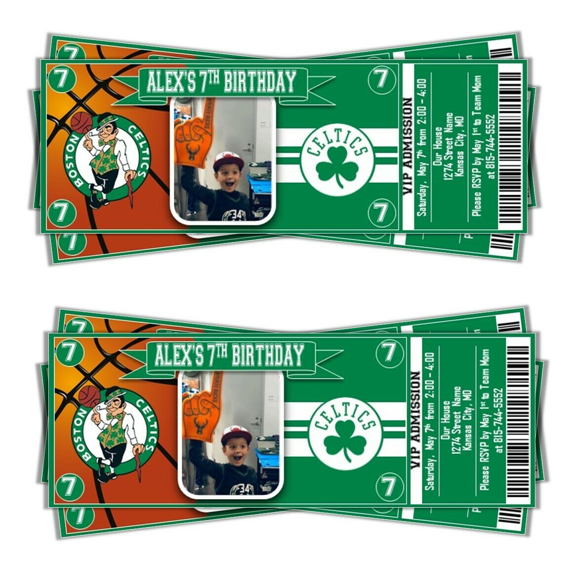Boston Celtics Photo NBA Basketball Birthday Invitation Ticket Style