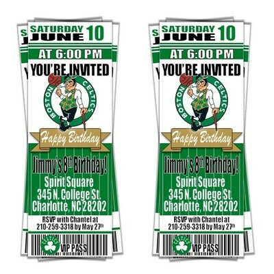 Boston Celtics Sixers NBA Basketball Birthday Invitation Ticket Style