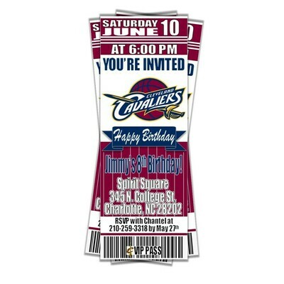 Cleveland Cavaliers NBA Basketball Birthday Invitation Ticket Style
